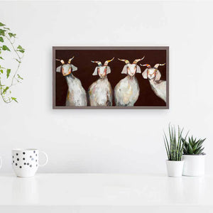 4 Goats on Chocolate Brown - Mini Framed Canvas-Mini Framed Canvas-Jack and Jill Boutique