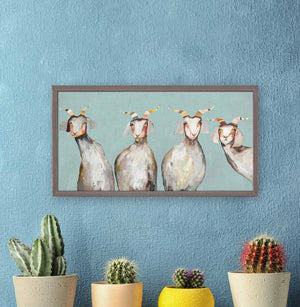 4 Goats on Soft Blue - Mini Framed Canvas-Mini Framed Canvas-Jack and Jill Boutique