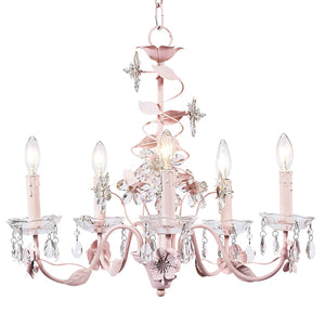 Alexa Crystal Flower 5 Light Chandelier - Pink-Chandeliers-Jack and Jill Boutique