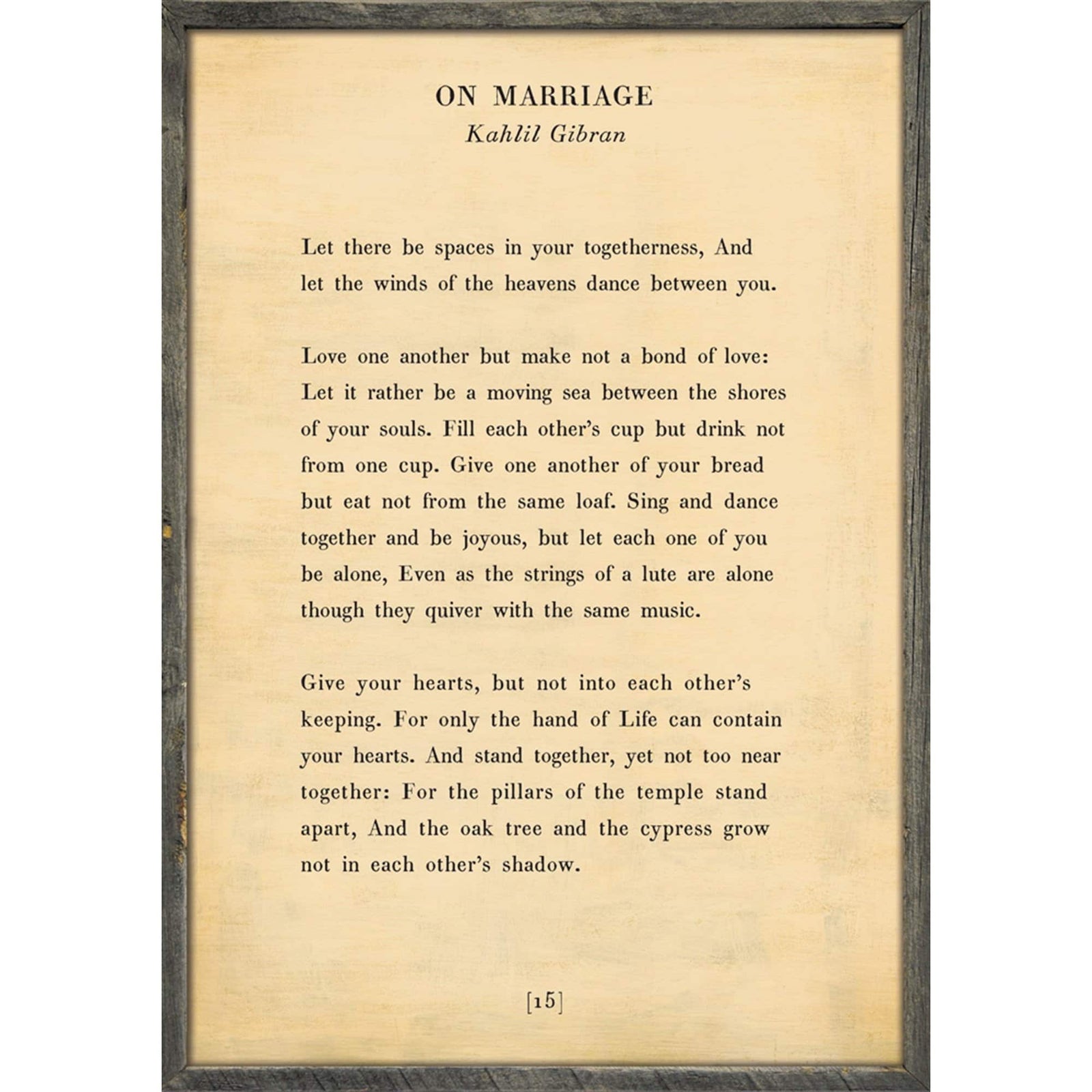 On Marriage - Poetry Collection Art Print-Art Print-17" x 25"-Cream-Grey Wood Frame-Jack and Jill Boutique