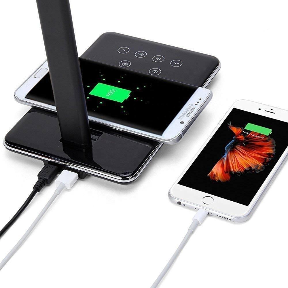 LED Desk Lamp with Qi-Enabled Wireless Charger, USB Charging Port, 2 Color Temperatures & 8 Brightness Levels, 1 Hour Timer-Table Lamp-Jack and Jill Boutique
