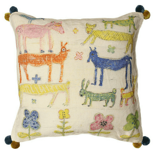 Stacked Animals Pillow (With Poms)-Pillow-Jack and Jill Boutique