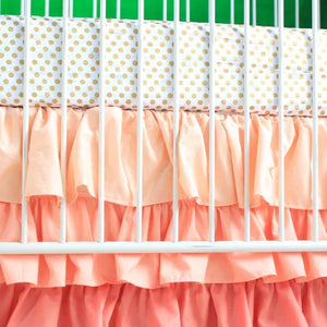 Alexa's Girl Baby Bedding - Gold Dots with Peach and Coral Waterfall Ruffled Skirt-Crib Bedding Set-Jack and Jill Boutique