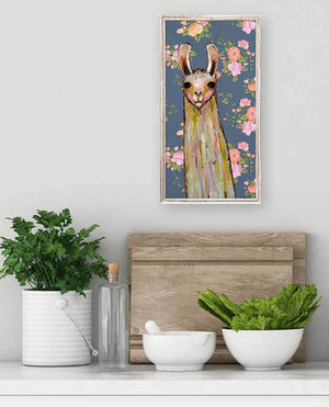 Baby Llama - Floral Mini Framed Canvas-Mini Framed Canvas-Jack and Jill Boutique