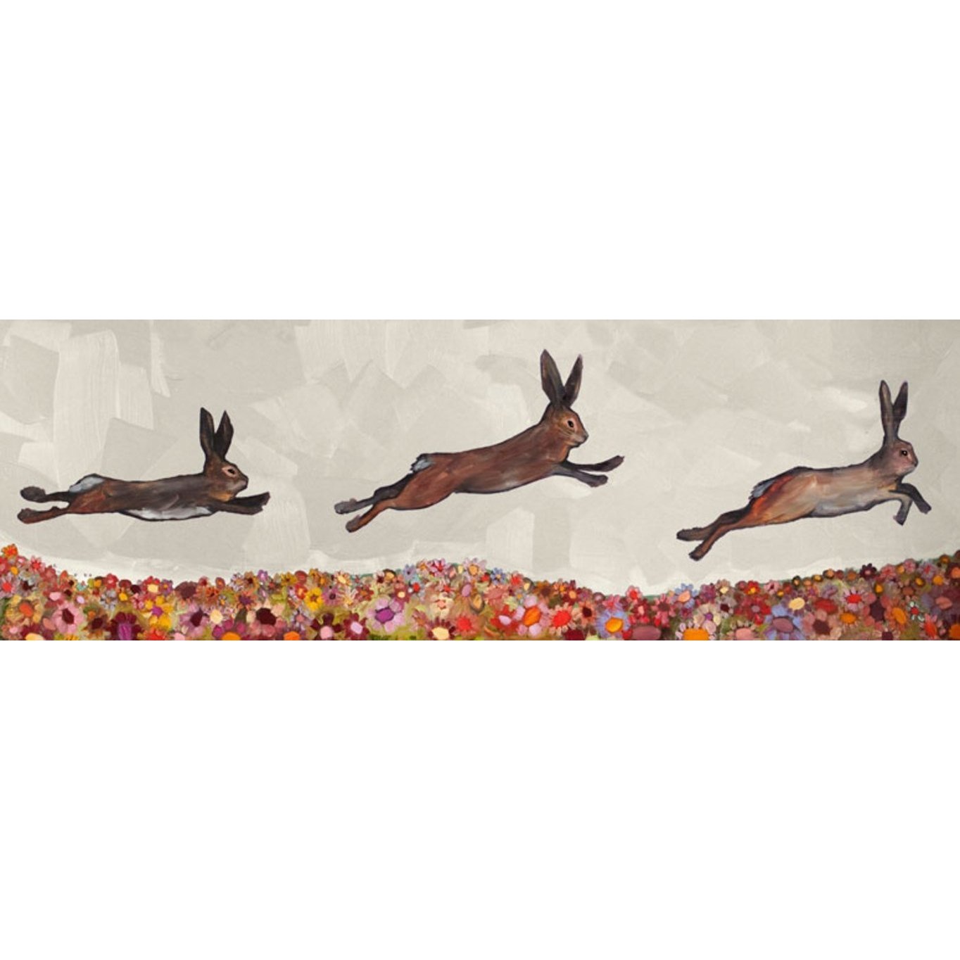 Brown Bunnies Jumping Over Flowers | Canvas Wall Art-Canvas Wall Art-Jack and Jill Boutique