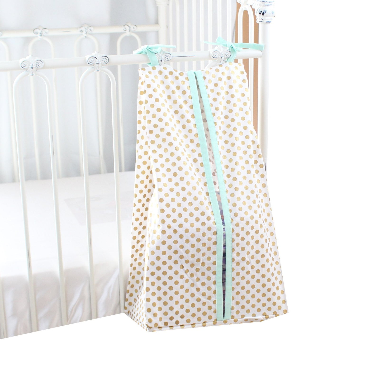 Diaper Stacker | Metallic Gold Dots with Coral, White or Mint Edging-Diaper Stacker-Mint-Jack and Jill Boutique