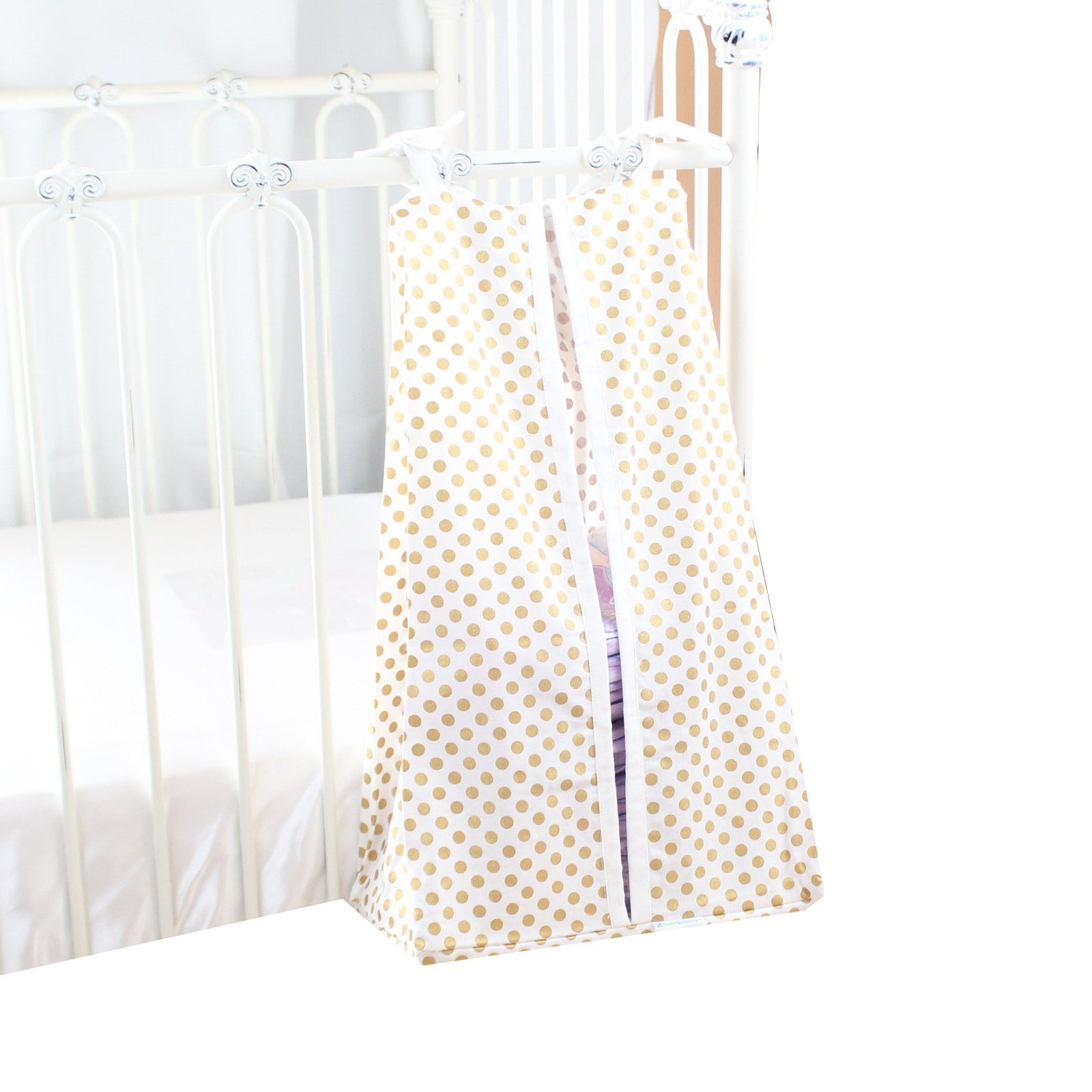 Diaper Stacker | Metallic Gold Dots with Coral, White or Mint Edging-Diaper Stacker-White-Jack and Jill Boutique