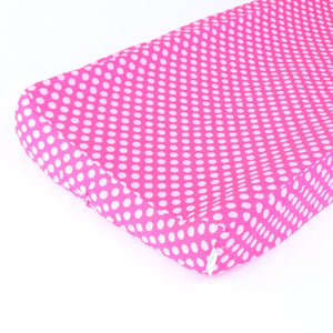 Lavinia Aqua Ruffled Crib Baby Bedding Set-Crib Bedding Set-Changing Pad Cover in Hot Pink Dots-Jack and Jill Boutique