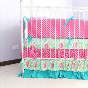Lavinia Aqua Ruffled Crib Baby Bedding Set-Crib Bedding Set-Sheet Skirt Comforter and Bumper-Jack and Jill Boutique