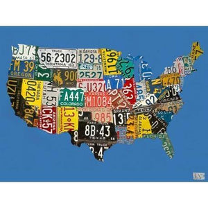 License Plate USA Map - Blue | Canvas Wall Art-Canvas Wall Art-Jack and Jill Boutique
