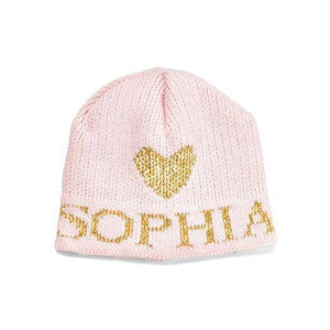 Metallic Single Heart Personalized Knit Hat-Hats-Jack and Jill Boutique