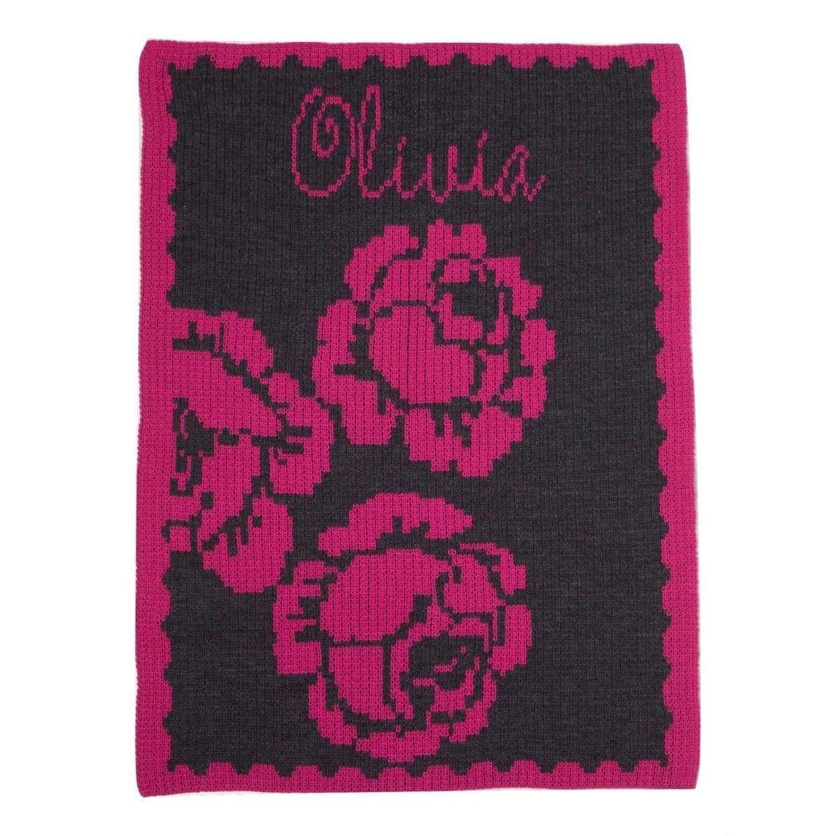 Peony & Name Personalized Stroller Blanket or Baby Blanket-Blankets-Jack and Jill Boutique