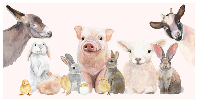 Spring Animal Babies - Pink Wall Art-Wall Art-Jack and Jill Boutique