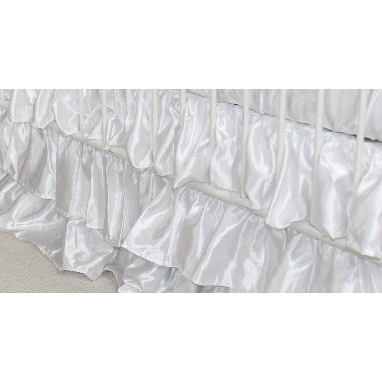 Waterfall Ruffle 3 Tier Skirt | White Cloud Satin-Crib Skirt-Default-Jack and Jill Boutique