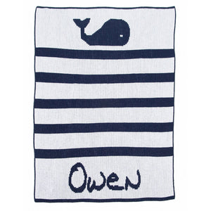 Whales & Stripes Personalized Stroller Blanket or Baby Blanket-Baby Blanket-Jack and Jill Boutique