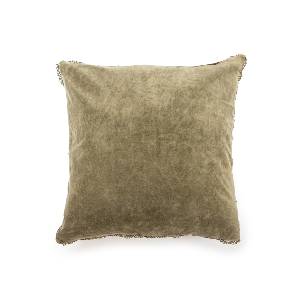 Velvet Pillow with Pom Pom Trim (4 Colors)-Pillow-Moss-Jack and Jill Boutique