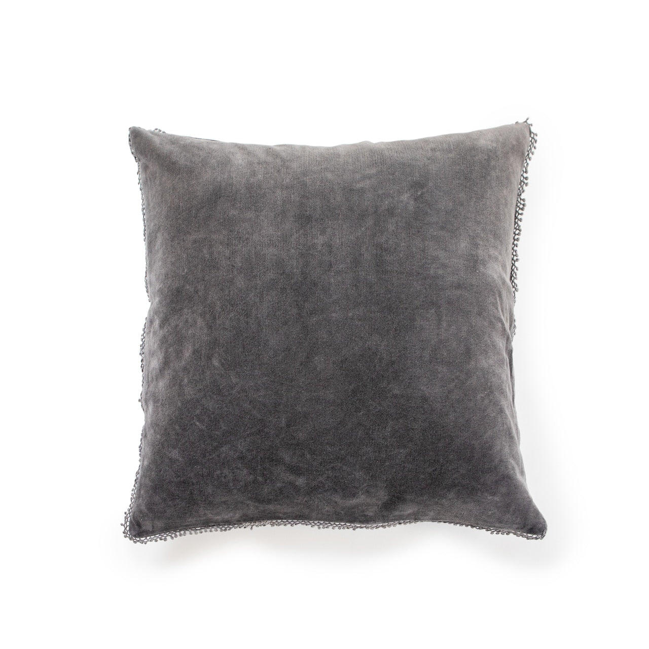 Velvet Pillow with Pom Pom Trim (4 Colors)-Pillow-Ash-Jack and Jill Boutique