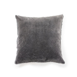 Velvet Pillow with Pom Pom Trim (4 Colors)-Pillow-Ash-Jack and Jill Boutique