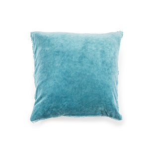 Velvet Pillow with Pom Pom Trim (4 Colors)-Pillow-Indigo-Jack and Jill Boutique
