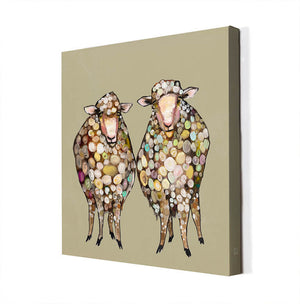 2 Woolly Sheep On Taupe or Rosey - Stretched Canvas-Wall Art-Jack and Jill Boutique