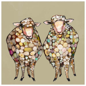 2 Woolly Sheep On Taupe or Rosey - Stretched Canvas-Wall Art-10x10 Canvas-Taupe-Jack and Jill Boutique