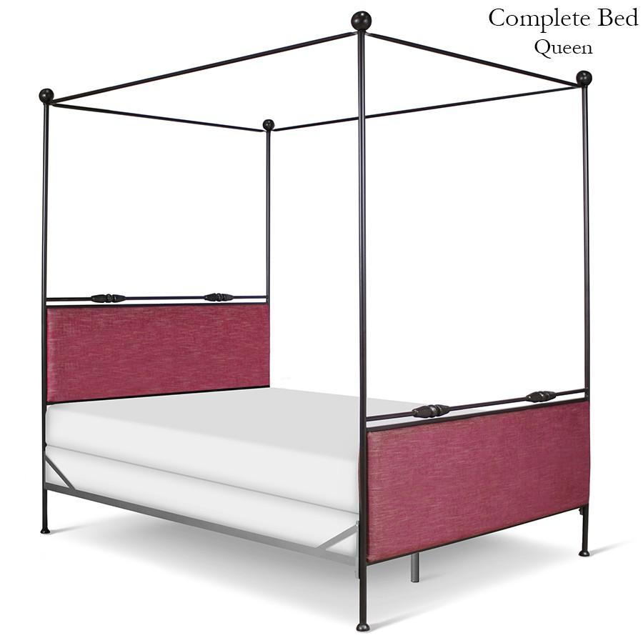 Upholstered Canopy Bed 43360 | Metal bed with upholstered headboard panel and a straight canopy-Canopy Bed-Jack and Jill Boutique