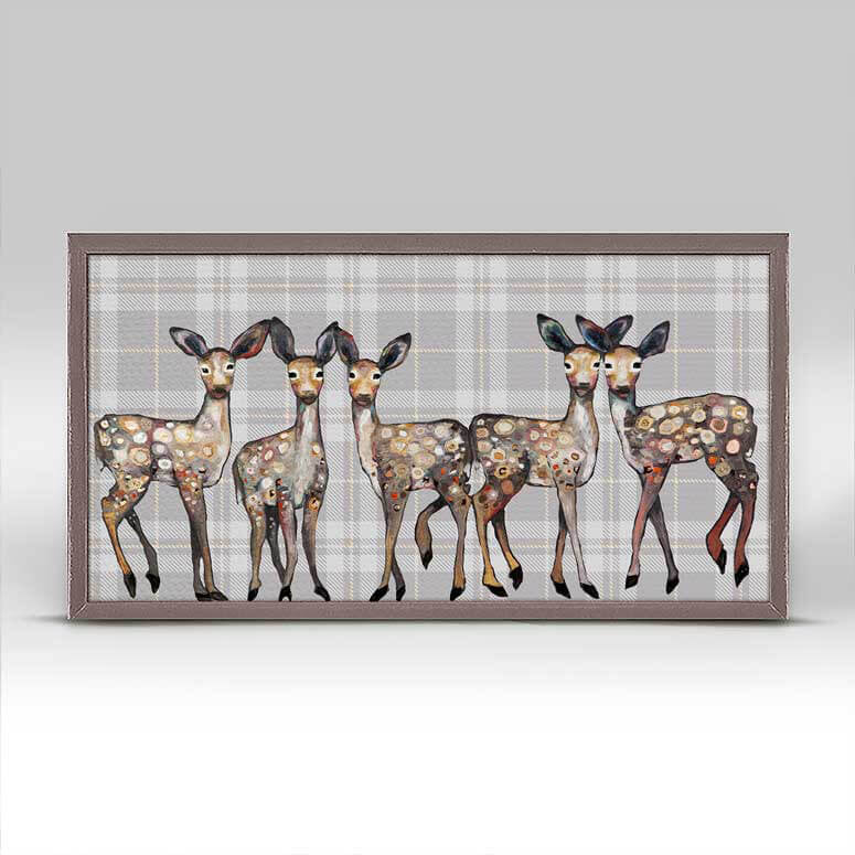 5 Dancing Fawns On Plaid - Mini Framed Canvas-Mini Framed Canvas-Jack and Jill Boutique