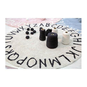 Round ABC Machine Washable Rugs - 5 Feet - Cotton-Rugs-Vintage Blue-Natural-Jack and Jill Boutique