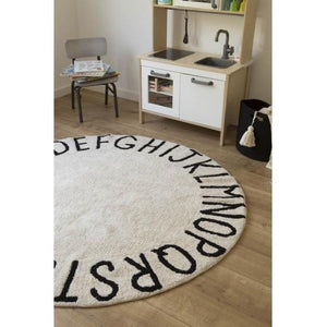 Round ABC Machine Washable Rugs - 5 Feet - Cotton-Rugs-Vintage Blue-Natural-Jack and Jill Boutique