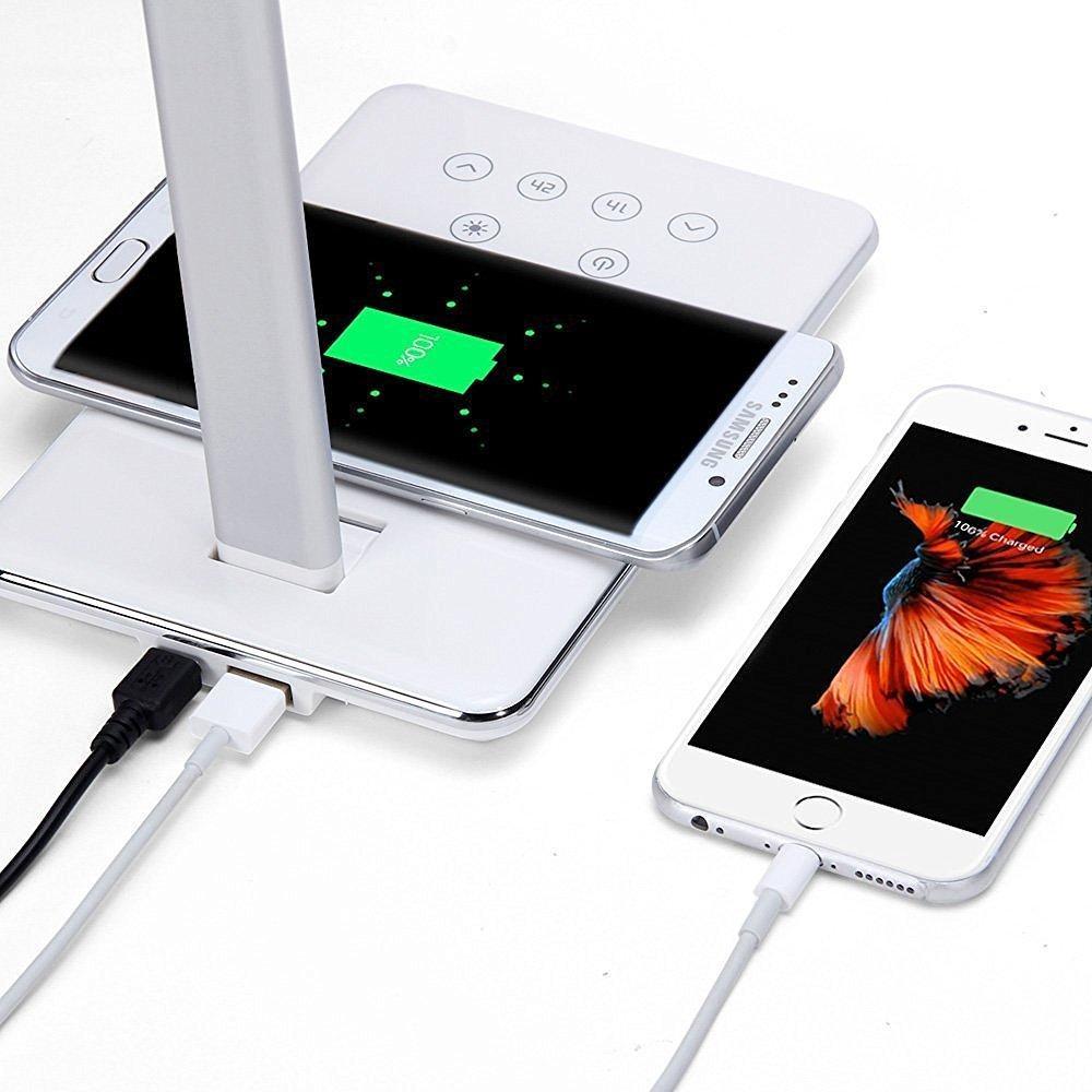 LED Desk Lamp with Qi-Enabled Wireless Charger, USB Charging Port, 2 Color Temperatures & 8 Brightness Levels, 1 Hour Timer-Table Lamp-Jack and Jill Boutique