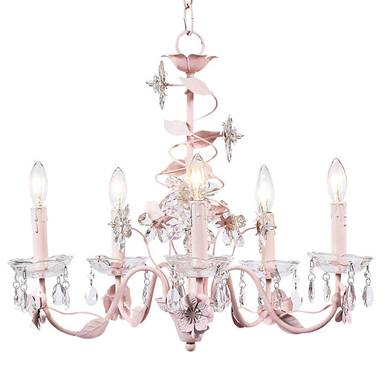 Alexa Crystal Flower 5 Light Chandelier - Pink-Chandeliers-Jack and Jill Boutique