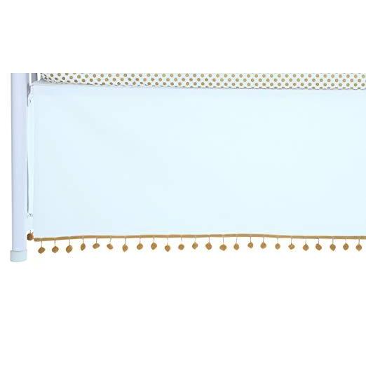 Flat White Denim Pom Pom Crib Skirt (Mustard)-Crib Skirt-Jack and Jill Boutique