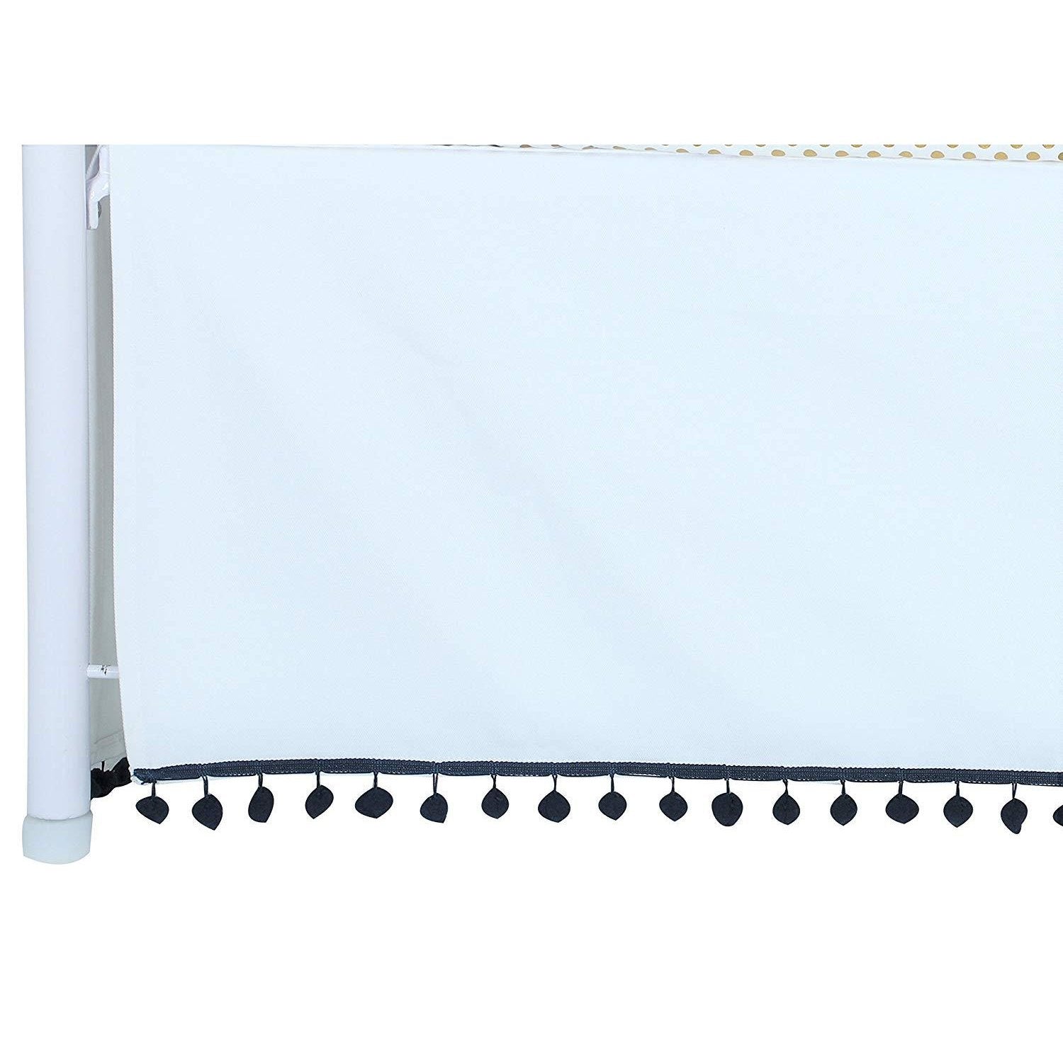 Flat White Denim Pom Pom Crib Skirt (Navy)-Crib Skirt-Jack and Jill Boutique