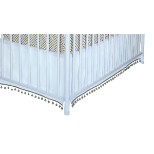 Flat White Denim Pom Pom Crib Skirt (Gray)-Crib Skirt-Jack and Jill Boutique