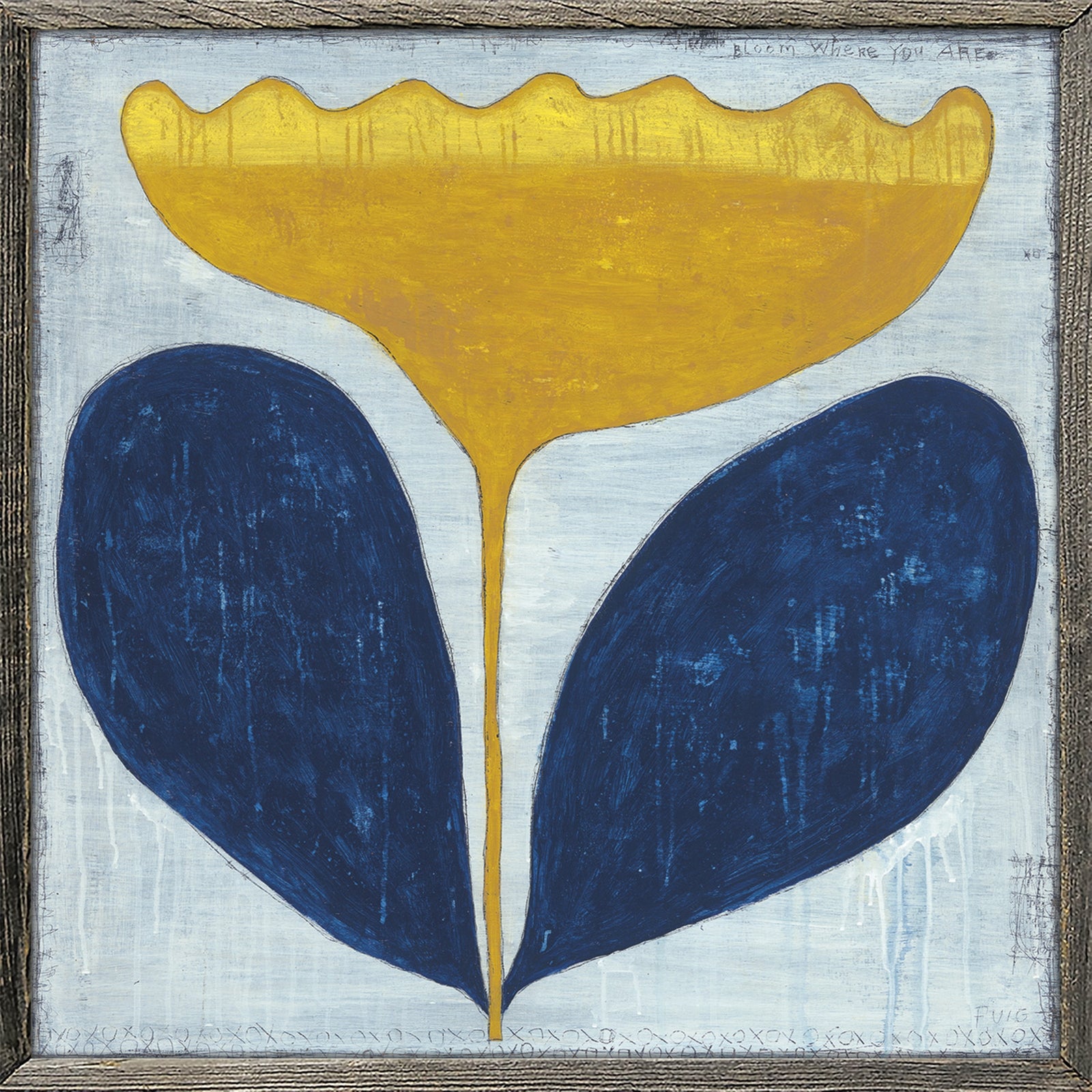 ART PRINT - Sunny Flower-Canvas Wall Art-36" x 36"-Grey Wood-Jack and Jill Boutique