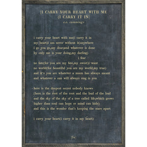 I Carry Your Heart - Poetry Collection Art Print-Art Print-17" x 25"-Charcoal-Grey Wood Frame-Jack and Jill Boutique