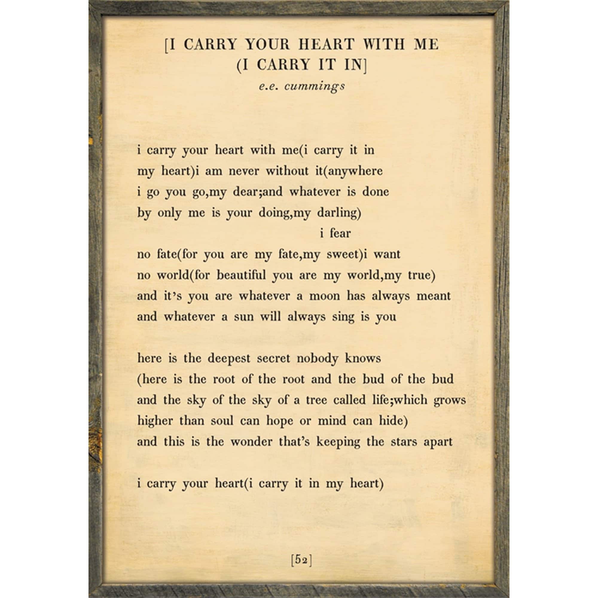 I Carry Your Heart - Poetry Collection Art Print-Art Print-17" x 25"-Cream-Grey Wood Frame-Jack and Jill Boutique