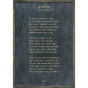 Barter - Poetry Collection Art Print-Art Print-17" x 25"-Charcoal-Grey Wood Frame-Jack and Jill Boutique