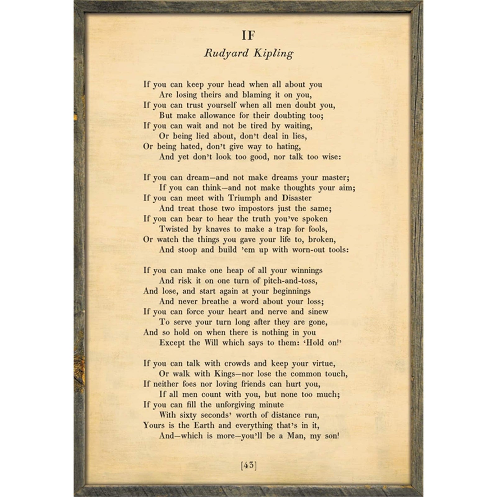 If - Poetry Collection Art Print-Art Print-17" x 25"-Cream-Grey Wood Frame-Jack and Jill Boutique