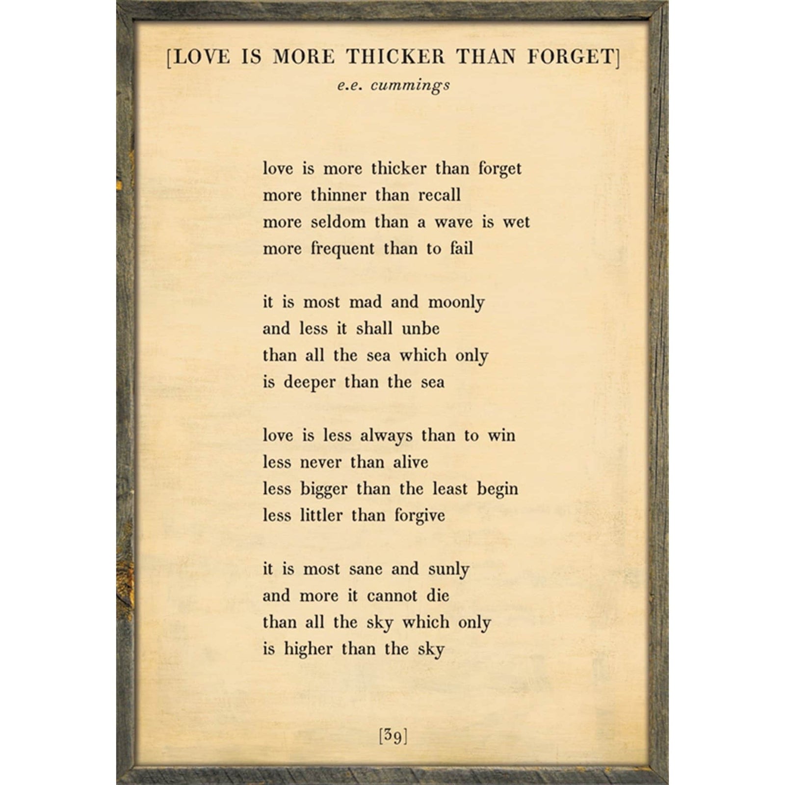 Love is More Thicker - Poetry Collection Art Print-Art Print-17" x 25"-Cream-Grey Wood Frame-Jack and Jill Boutique