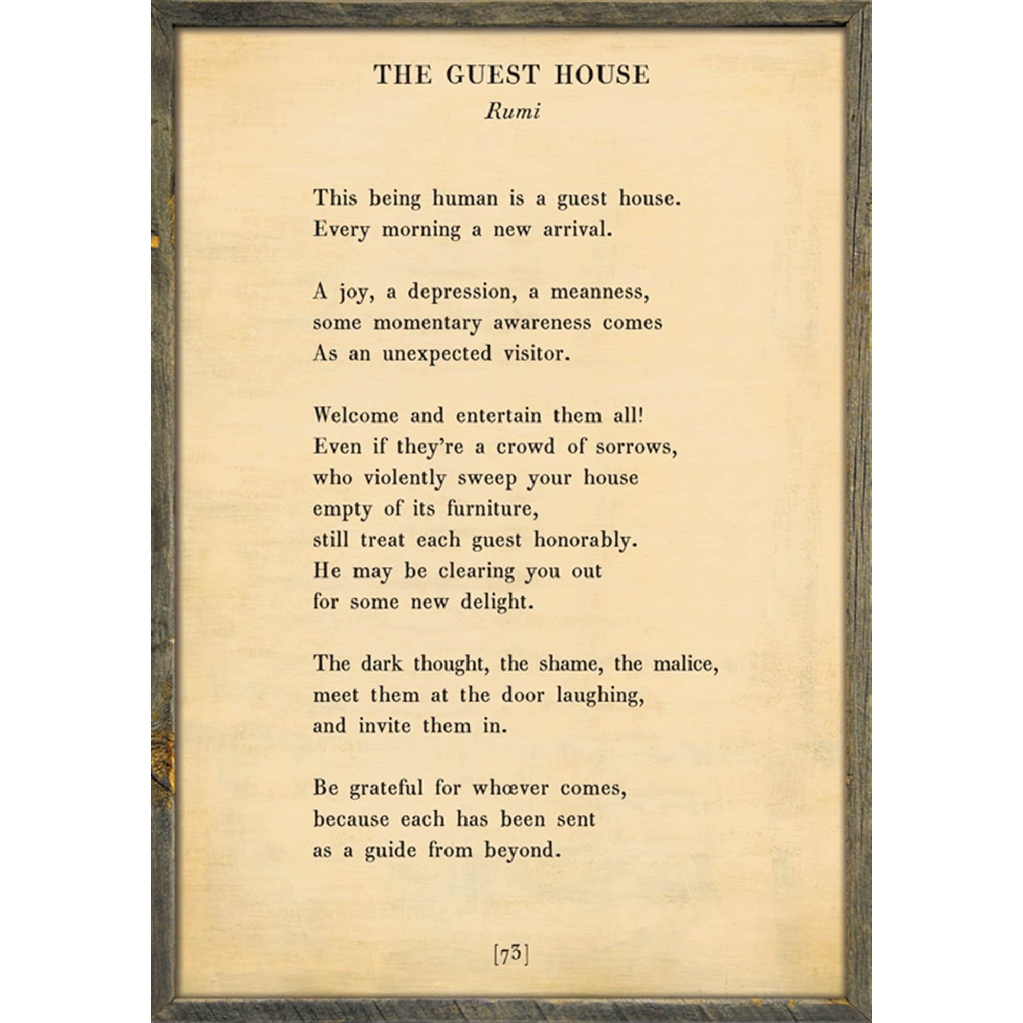The Guest House - Poetry Collection Art Print-Art Print-17" x 25"-Cream-Grey Wood Frame-Jack and Jill Boutique