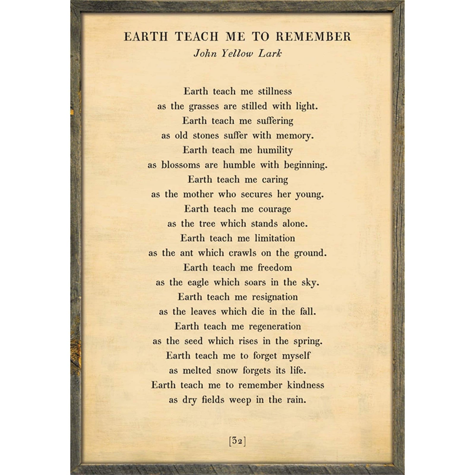 Earth Teach Me to Remember- Poetry Collection Art Print-Art Print-17" x 25"-Cream-Grey Wood Frame-Jack and Jill Boutique