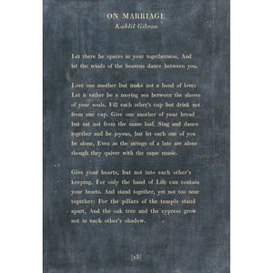 On Marriage - Poetry Collection Art Print-Art Print-17" x 25"-Charcoal-Gallery Wrap-Jack and Jill Boutique