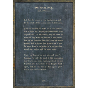 On Marriage - Poetry Collection Art Print-Art Print-17" x 25"-Charcoal-Grey Wood Frame-Jack and Jill Boutique