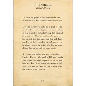 On Marriage - Poetry Collection Art Print-Art Print-17" x 25"-Cream-Gallery Wrap-Jack and Jill Boutique