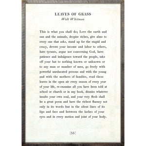 Leaves of Grass- Poetry Collection Art Print-Art Print-17" x 25"-White-Grey Wood Frame-Jack and Jill Boutique