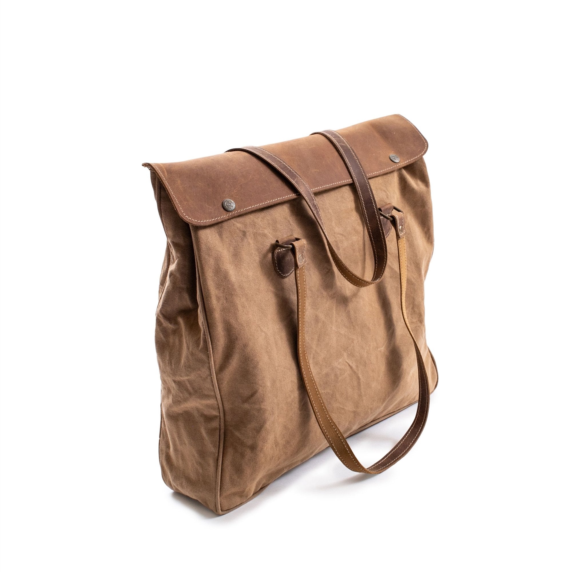 CANVAS SHOULDER BAG WITH LEATHER STRAPS - BEIGE - 16"X15"-Shoulder Bag-Jack and Jill Boutique