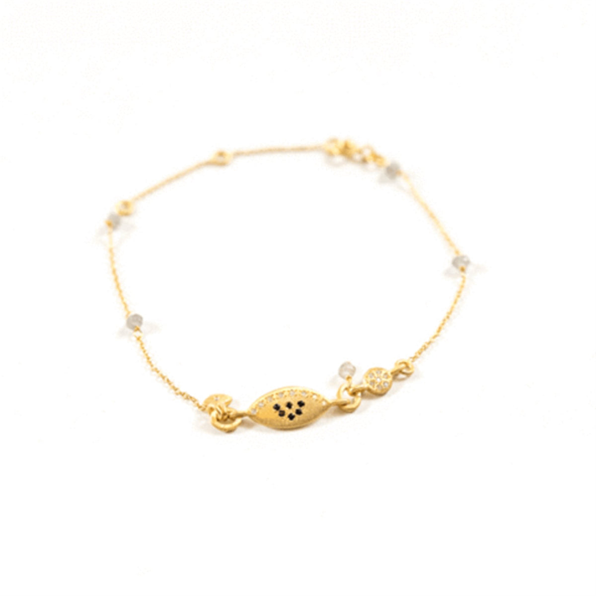 GOLD PLATED BRACELET WITH WHITE &amp; BLACK ZIRCON AND LABRADORITE BEADS-Jewelry-Jack and Jill Boutique