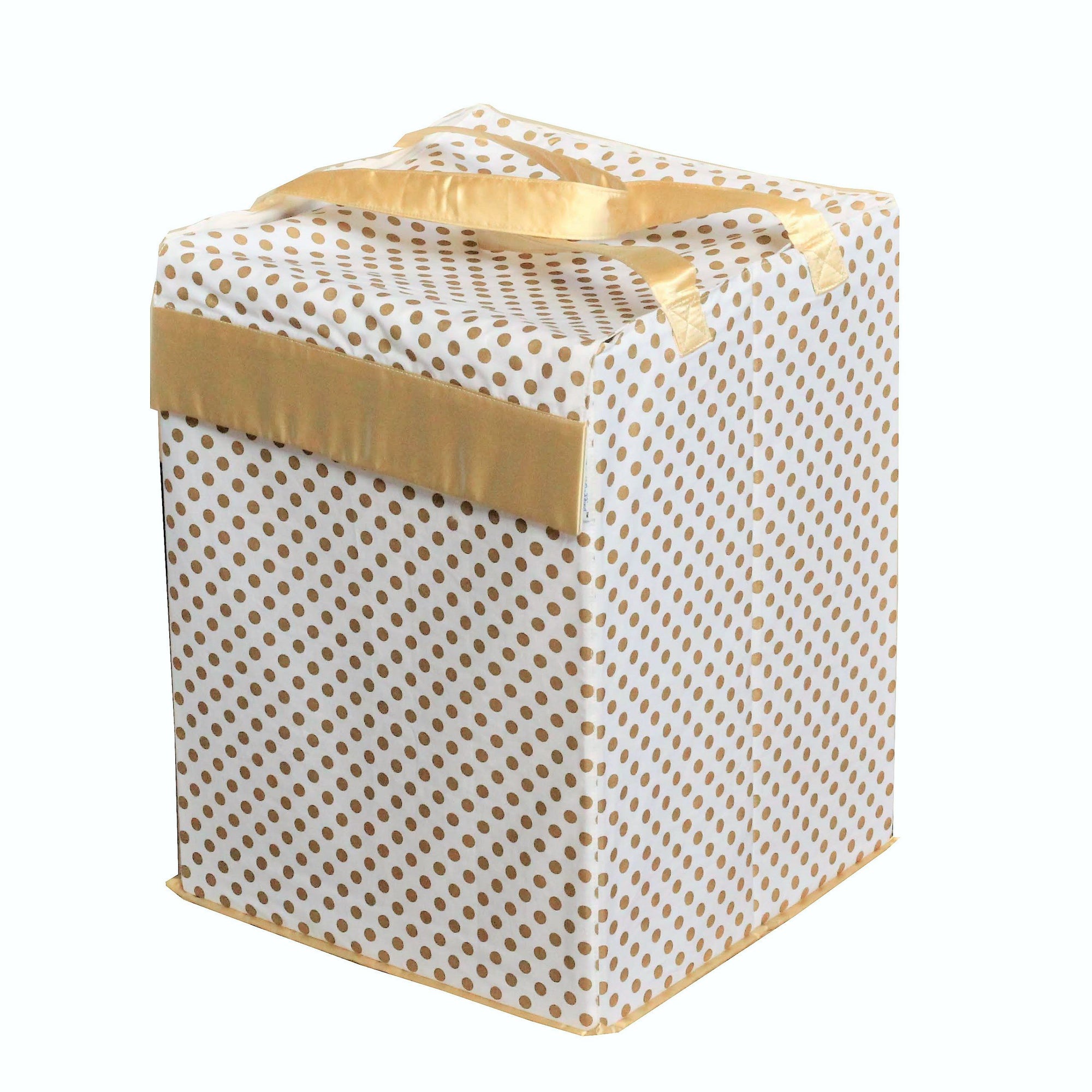 Metallic Fabric Collapsible Cotton Storage Basket or Bin with Gold Satin Highlights, Home Organizer Solution for Office, Bedroom, Closet, Toys, Laundry (Medium – 16x12x12"), Gold Small Dots Hamper-Hamper-Jack and Jill Boutique