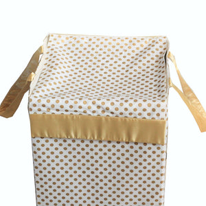 Metallic Fabric Collapsible Cotton Storage Basket or Bin with Gold Satin Highlights, Home Organizer Solution for Office, Bedroom, Closet, Toys, Laundry (Medium – 16x12x12"), Gold Small Dots Hamper-Hamper-Jack and Jill Boutique